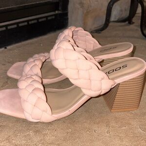 Soda Women's Light Pink Braided Block Heels